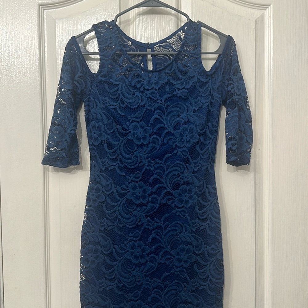 Blue lace cocktail dress